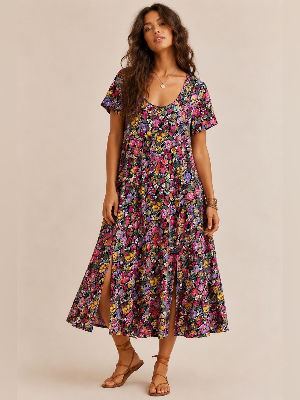 Vintage floral midi dress rayon
